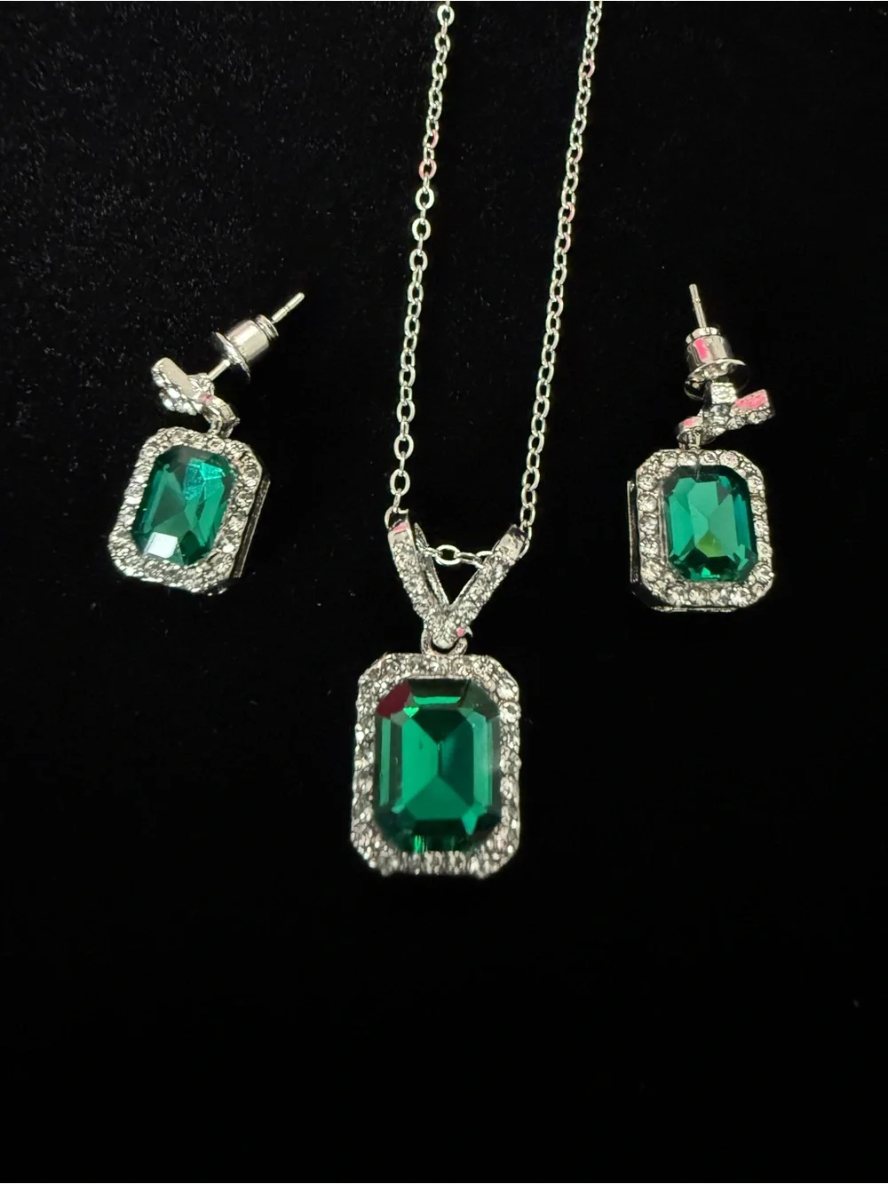 Titanium, Silver & Emerald Necklace Set